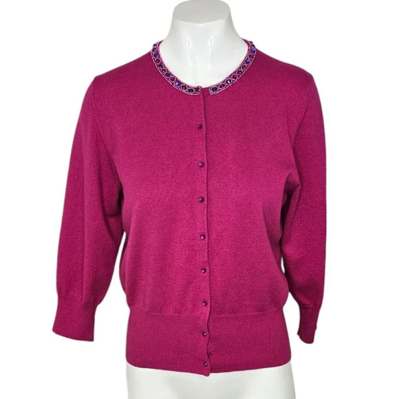 Tibi Womens Silk Angora Jewelled Button Front Cardigan Size Medium 3/4 Sleeve - Picture 1 of 8